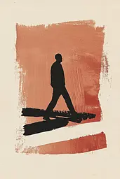 Midjourney generated image using SREF code Terra Silhouette: A silhouette of a man walking across a red and white background.