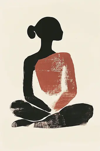 Midjourney generated image using SREF code Terra Silhouette: A silhouette of a woman sitting in a lotus position.