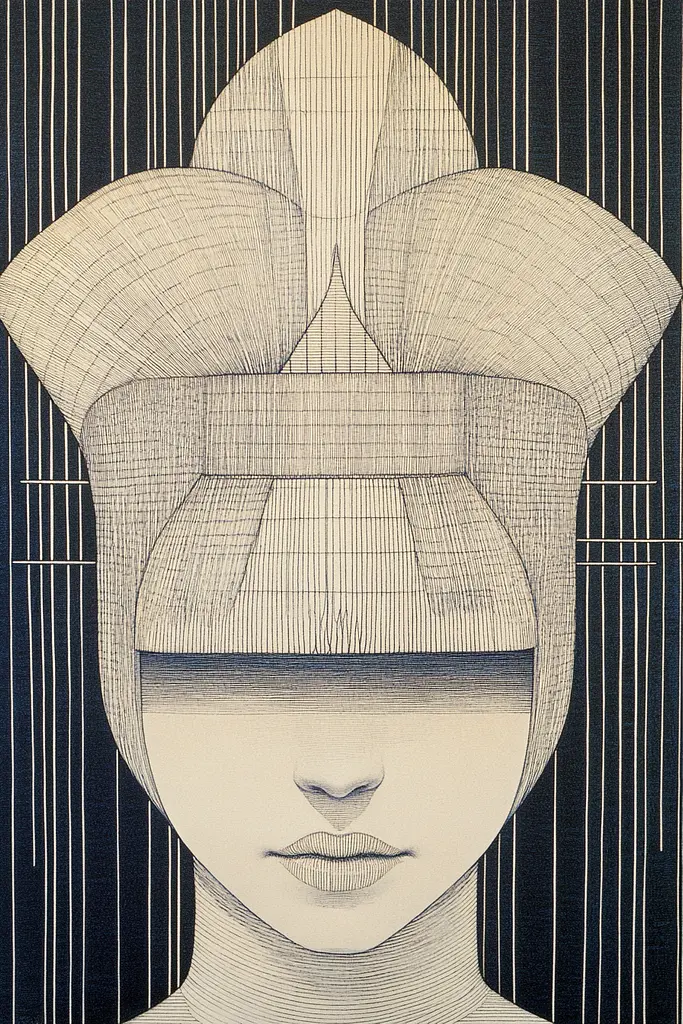 Midjourney generated image using SREF code Lineage Nexus: A black and white drawing of a woman's face.