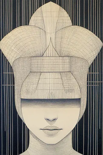 Midjourney generated image using SREF code Lineage Nexus: A black and white drawing of a woman's face.