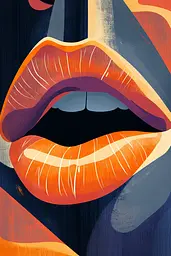 Midjourney generated image using SREF code Amber Realms: A close up of a woman's mouth with orange and blue lips.