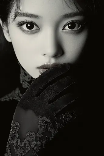 Midjourney generated image using SREF code Shadowed Whim: A black and white photo of a woman wearing gloves.