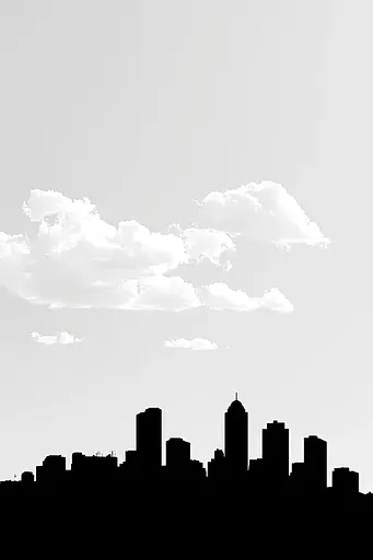 Midjourney generated image using SREF code ShadowKaleidoscope: A black and white photo of a city skyline.