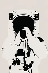 Midjourney generated image using SREF code ShadowKaleidoscope: A black and white illustration of an astronaut talking on a phone.