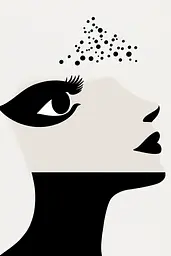 Midjourney generated image using SREF code ShadowKaleidoscope: A black and white illustration of a woman's head with bubbles coming out of it.