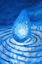 Midjourney generated image using SREF code Dreams of the Deep: A painting of a blue water drop on a blue background.