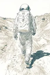 Midjourney generated image using SREF code Nature's Muse: A drawing of an astronaut walking on the moon.