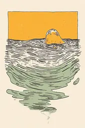 Midjourney generated image using SREF code Yellow Botanica: A drawing of a whale in the ocean at sunset.