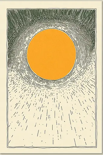 Midjourney generated image using SREF code Yellow Botanica: A black and white drawing of a sun in the sky.