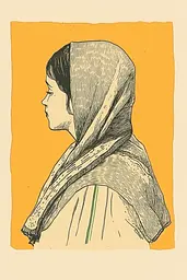 Midjourney generated image using SREF code Yellow Botanica: A drawing of a woman wearing a headscarf.