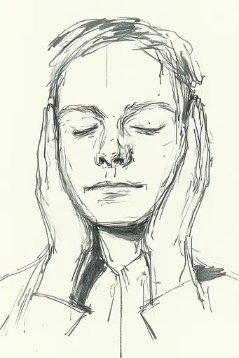 Midjourney generated image using SREF code Sketchrift: A black and white drawing of a woman with her eyes closed.