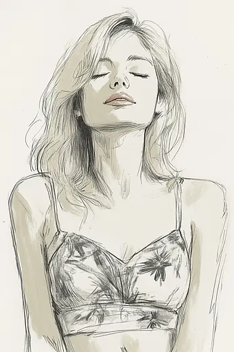 Midjourney generated image using SREF code Sketchrift: A drawing of a woman with her eyes closed.