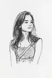 Midjourney generated image using SREF code Sketchrift: A drawing of a woman with long hair.