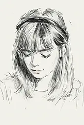 Midjourney generated image using SREF code Sketchrift: A drawing of a girl with her eyes closed.