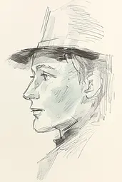 Midjourney generated image using SREF code Sketchrift: A drawing of a man wearing a hat.