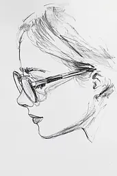 Midjourney generated image using SREF code Sketchrift: A drawing of a woman wearing glasses. 