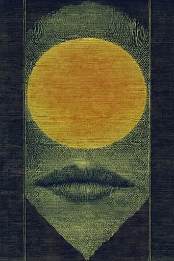 Midjourney generated image using SREF code Celestial Cadence: A drawing of a woman's face with the sun in the background.