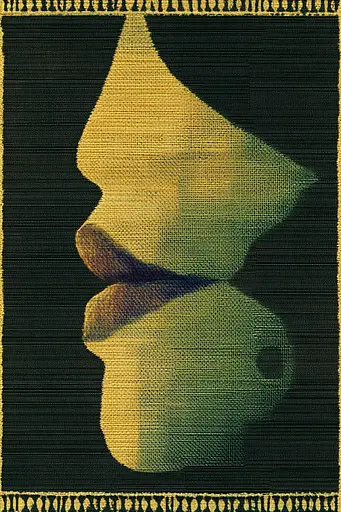 Midjourney generated image using SREF code Celestial Cadence: A black and yellow painting of a woman's face on a black background.