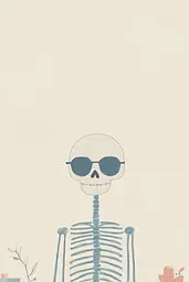 Midjourney generated image using SREF code Fleeting Palettes: A drawing of a skeleton wearing sunglasses and holding a flower.