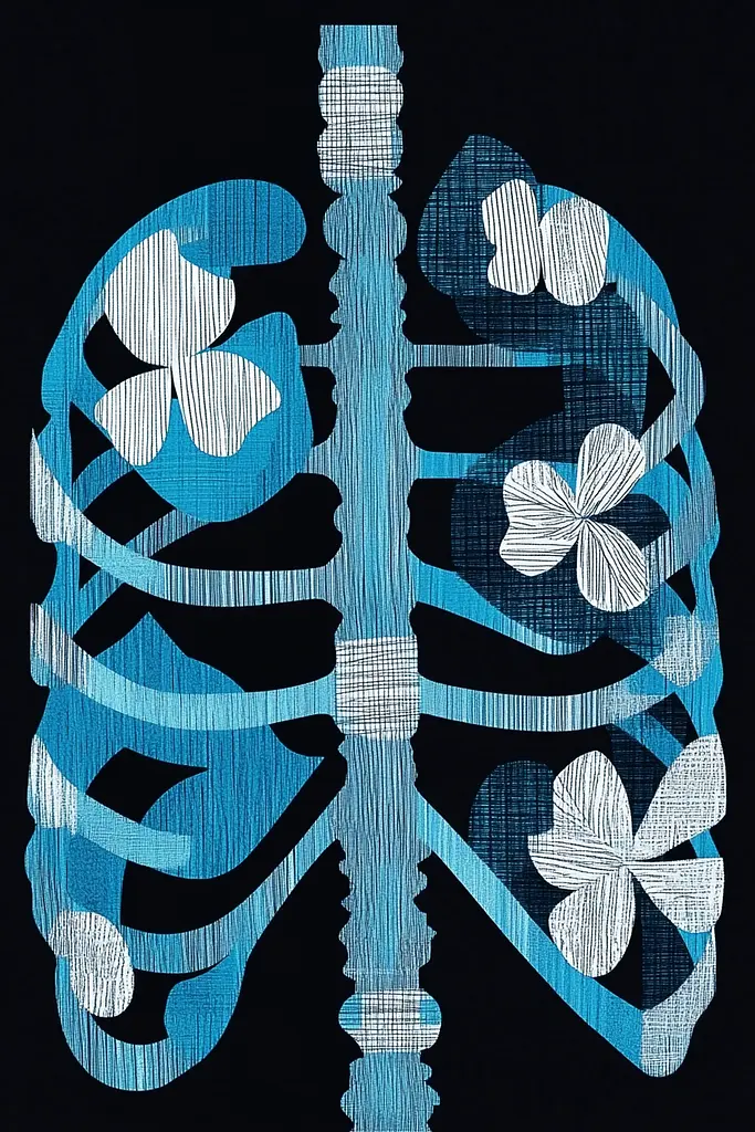 Midjourney generated image using SREF code Azure Palletique: A blue and white drawing of a rib cage with flowers.