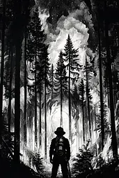 Midjourney generated image using SREF code Obsidian Musings: A man with a backpack standing in the middle of a forest.