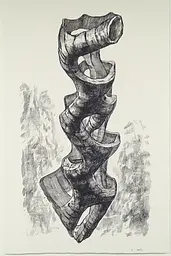 Midjourney generated image using SREF code Gritty Narratives: A black and white drawing of a sculpture.