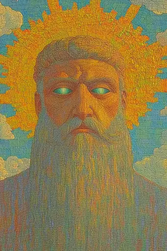 Midjourney generated image using SREF code Embera: A painting of a man with a long beard and green eyes.