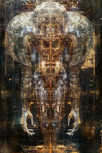 Midjourney generated image using SREF code Gilded Labyrinth: A digital painting of a man standing in front of a city.