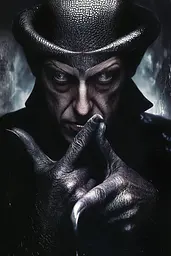 Midjourney generated image using SREF code Krakenlace: A man in a top hat with his hands on his face.