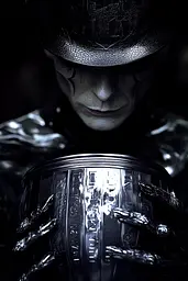 Midjourney generated image using SREF code Krakenlace: A man in a top hat holding a silver trophy.