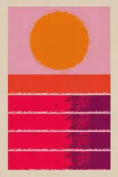 Midjourney generated image using SREF code Pixelated Ember: A pink and orange striped background with a sun in the middle.