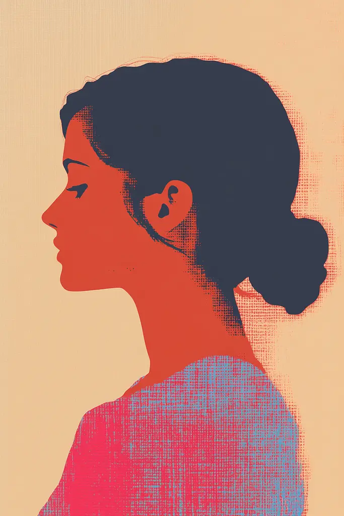 Midjourney generated image using SREF code Pixelated Ember: A silhouette of a woman with her eyes closed.