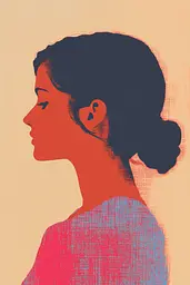 Midjourney generated image using SREF code Pixelated Ember: A silhouette of a woman with her eyes closed.