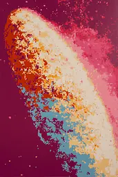 Midjourney generated image using SREF code Pixelated Ember: A colorful explosion of paint on a red background.
