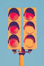 Midjourney generated image using SREF code Pixelated Ember: A traffic light with a blue sky in the background.