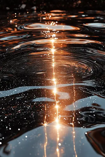 Midjourney generated image using SREF code Chromatic Elegy: A reflection of the sun in a puddle of water.