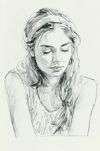Midjourney generated image using SREF code Sketchrift: A drawing of a woman with her eyes closed.