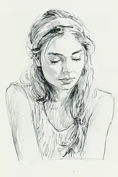 Midjourney generated image using SREF code Sketchrift: A drawing of a woman with her eyes closed.