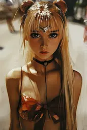 Midjourney generated image using SREF code Rustlight: A painting of a woman with long blonde hair.