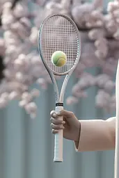 Midjourney generated image using SREF code Cremefloat: A person holding a tennis racket and a tennis ball.