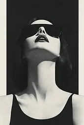 Midjourney generated image using SREF code Voidgrain: A black and white photo of a woman wearing sunglasses.