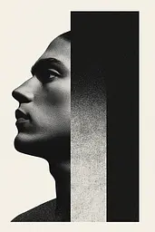 Midjourney generated image using SREF code Voidgrain: A black and white photo of a man's face.