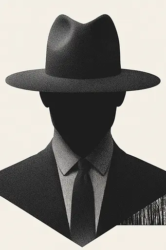 Midjourney generated image using SREF code Voidgrain: A black and white image of a man wearing a hat.