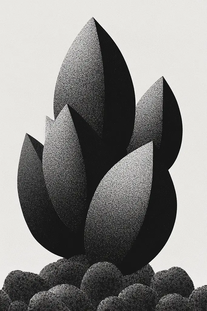 Midjourney generated image using SREF code Voidgrain: A black and white drawing of a lotus flower.