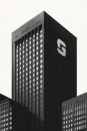 Midjourney generated image using SREF code Voidgrain: A black and white photo of a tall building with a logo on it.