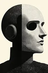 Midjourney generated image using SREF code Voidgrain: A black and white illustration of a man's head with headphones on.