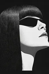 Midjourney generated image using SREF code Voidgrain: A black and white photo of a woman with long hair.
