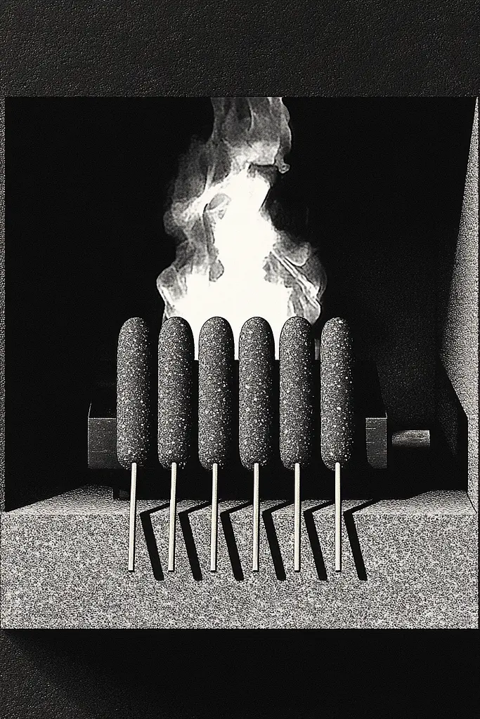 Midjourney generated image using SREF code Voidgrain: A black and white photo of a fire in a fireplace.
