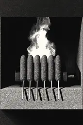Midjourney generated image using SREF code Voidgrain: A black and white photo of a fire in a fireplace.