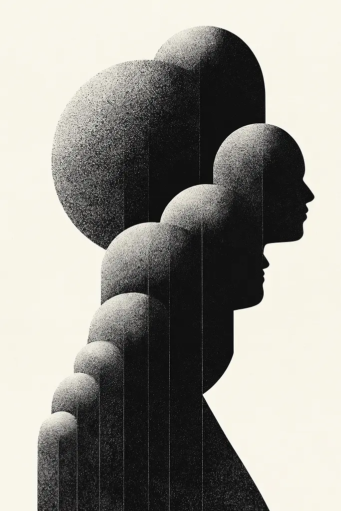 Midjourney generated image using SREF code Voidgrain: A black and white illustration of a woman's profile.